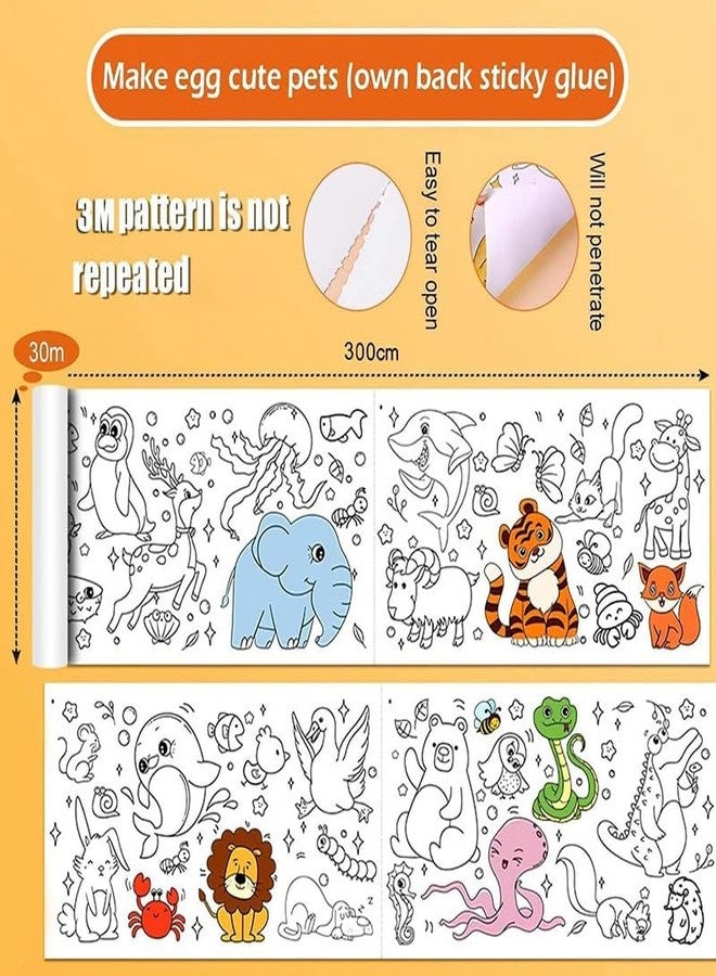 Feinerman لفة ورق الرسم فاينرمان للفنون والحرف للأطفال - ورقة تلوين عملاقة 30 × 300 سم للأطفال الصغار، ورق غير لاصق للأرضية والطاولة والجدار، هدية عيد ميلاد لأنشطة الأطفال (تصميم متنوع) - Image 5